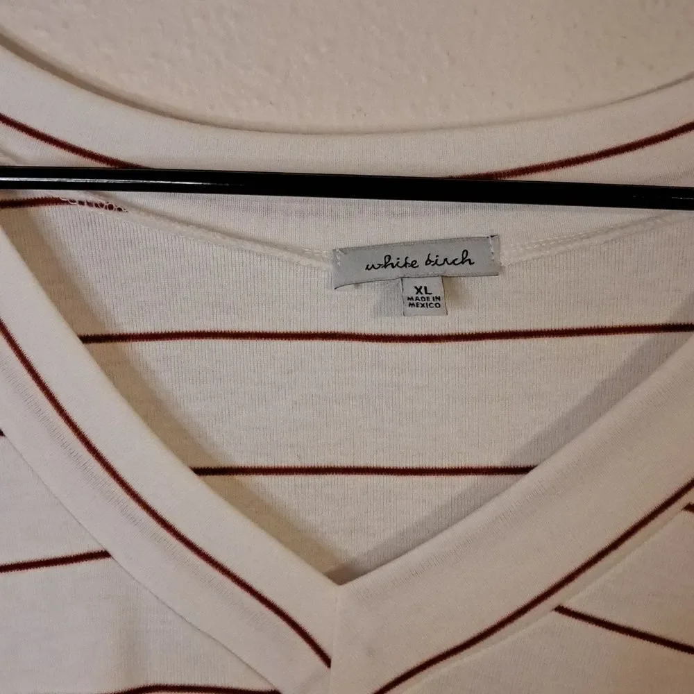 White Birch Striped V-Neck Long Sleeve Top size XL - Picture 2 of 6